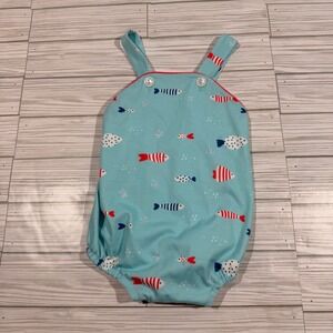 James & Lottie Baby Boys Light Blue Fish Print Sun Bubble Romper 9M JLSP23-073-M